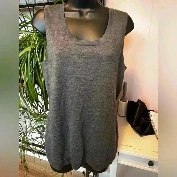 Kinross Tops - Kinross Cashmere Charcoal Solid Scottish Tank Womens Sz L Style KL13-43F